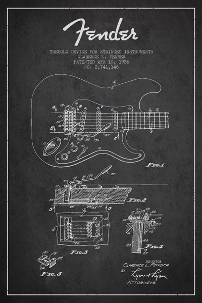 Blueprints & Patent Sketches: Tremolo Charcoal Patent Blueprint by Aged Pixel