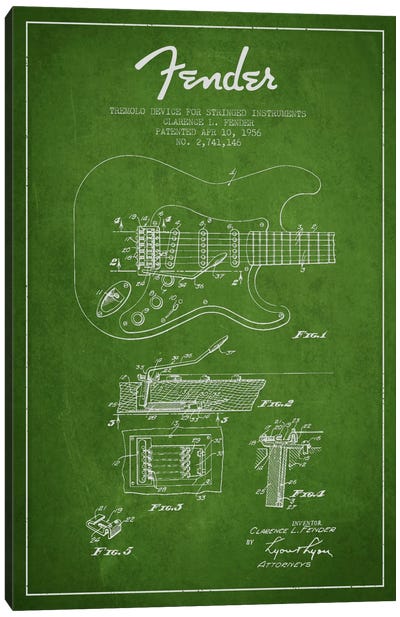 Tremolo Green Patent Blueprint Canvas Art Print - Aged Pixel: Music