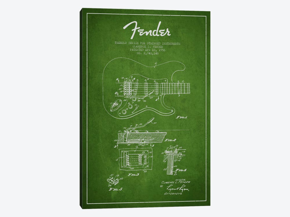 Tremolo Green Patent Blueprint by Aged Pixel 1-piece Art Print