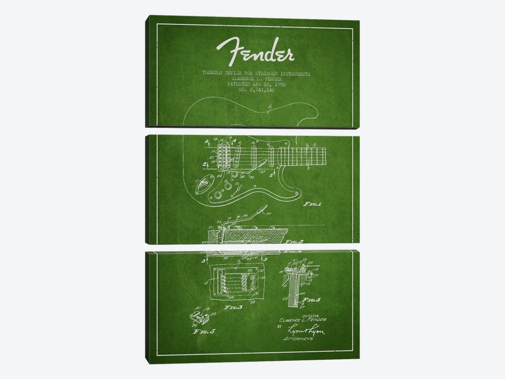 Tremolo Green Patent Blueprint by Aged Pixel 3-piece Art Print