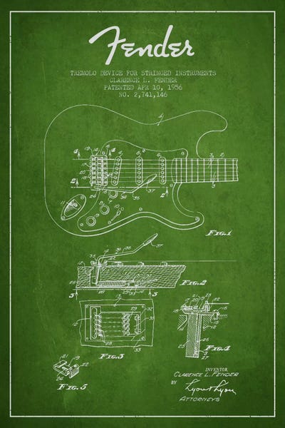 Music Blueprints: Tremolo Green Patent Blueprint by Aged Pixel