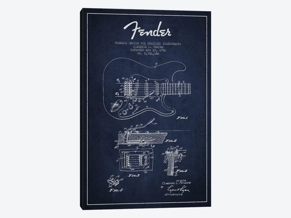 Tremolo Navy Blue Patent Blueprint by Aged Pixel 1-piece Canvas Wall Art