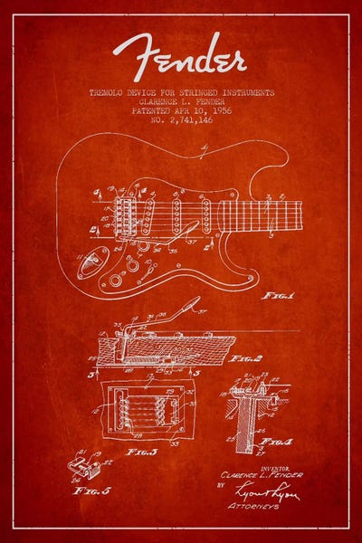 Tremolo Red Patent Blueprint by Aged Pixel metal wall art