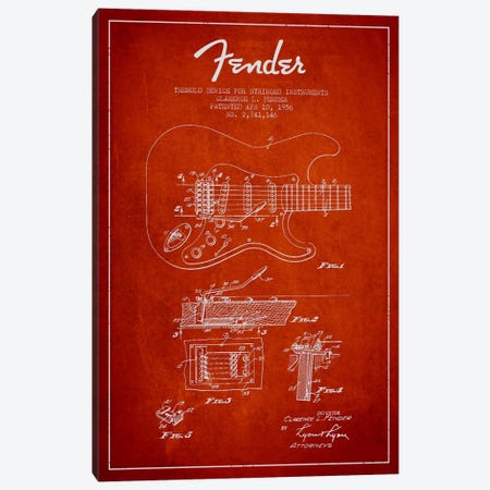 Tremolo Red Patent Blueprint Canvas Print #ADP937} by Aged Pixel Canvas Wall Art