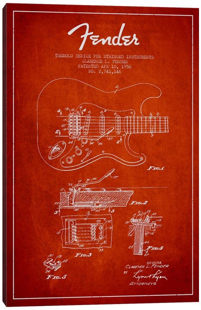 Tremolo Red Patent Blueprint Canvas Art Print - Aged Pixel: Music
