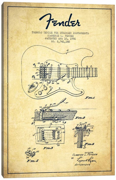 Tremolo Vintage Patent Blueprint Canvas Art Print - Aged Pixel: Music