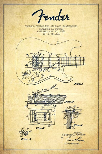 Music Blueprints: Tremolo Vintage Patent Blueprint by Aged Pixel