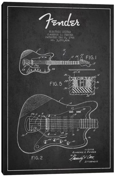 Electric Guitar Charcoal Patent Blueprint Canvas Art Print - Aged Pixel: Music