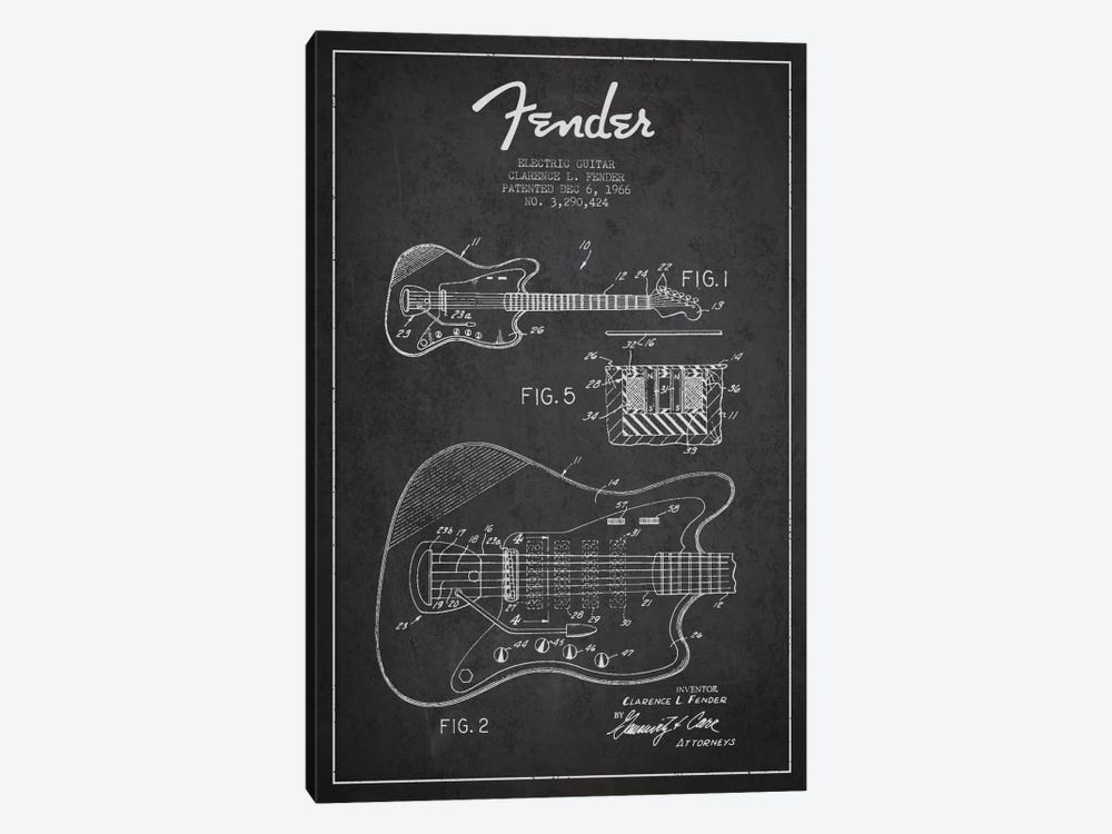 Electric Guitar Charcoal Patent Blueprint by Aged Pixel 1-piece Art Print