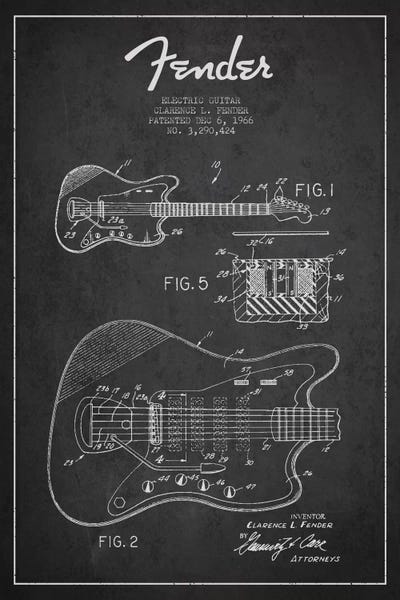 Aged Pixel: Electric Guitar Charcoal Patent Blueprint by Aged Pixel