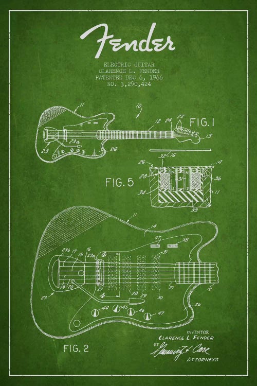 Electric Guitar Green Patent Blueprint