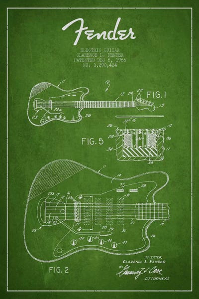 Electric Guitar Green Patent Blueprint