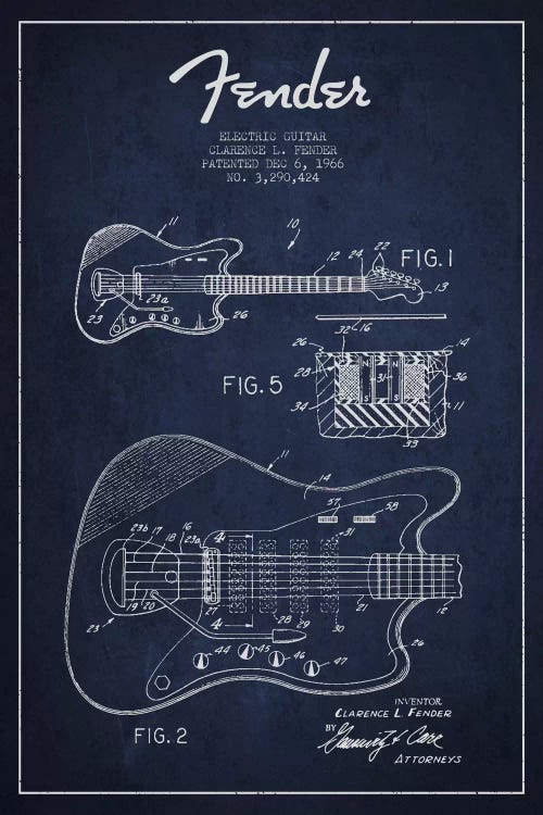 Electric Guitar Navy Blue Patent Blueprint