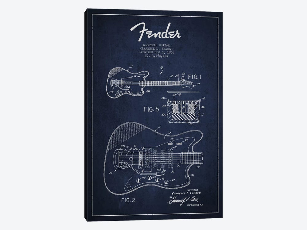 Electric Guitar Navy Blue Patent Blueprint by Aged Pixel 1-piece Canvas Art