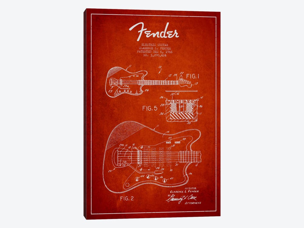Electric Guitar Red Patent Blueprint by Aged Pixel 1-piece Art Print