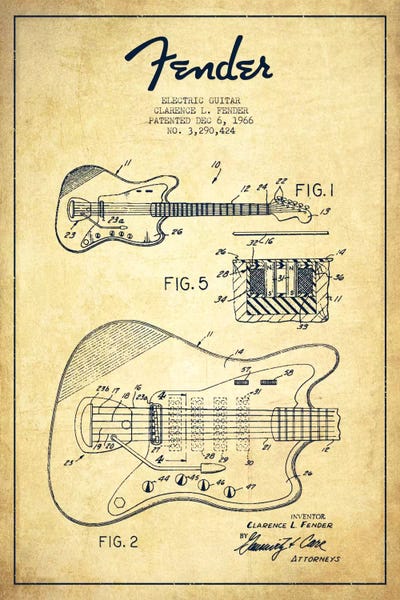 Music Blueprints: Electric Guitar Vintage Patent Blueprint by Aged Pixel
