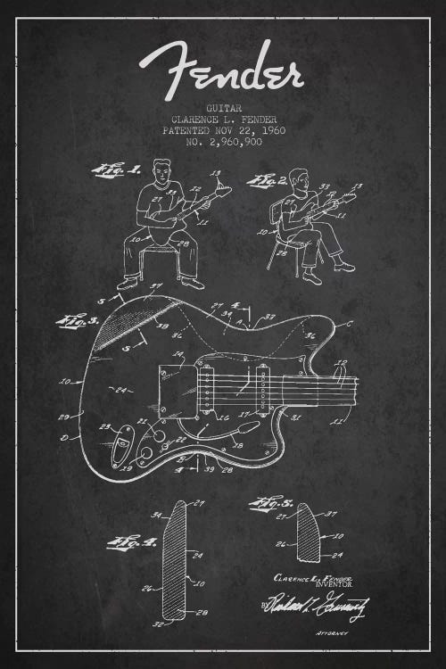 Fender Guitar Charcoal Patent Blueprint