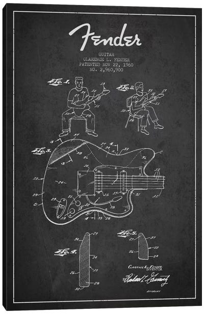 Fender Guitar Charcoal Patent Blueprint Canvas Art Print - Music Blueprints