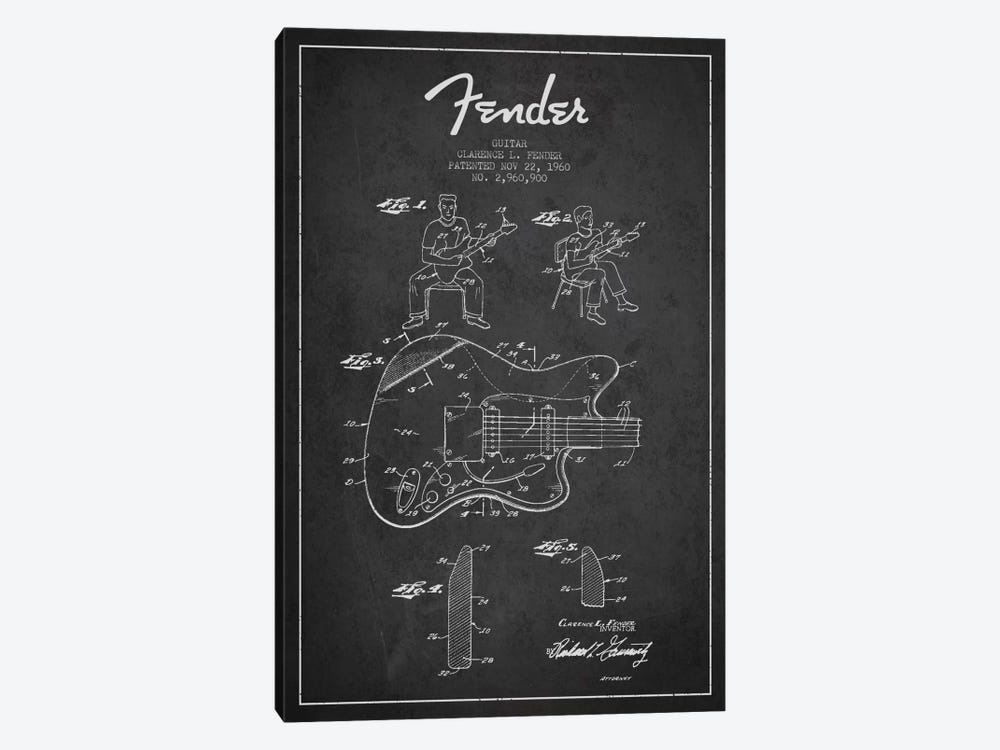 Fender Guitar Charcoal Patent Blueprint by Aged Pixel 1-piece Art Print