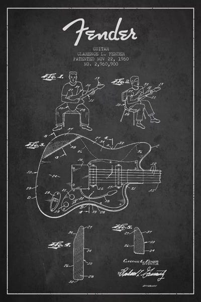 Music Blueprints: Fender Guitar Charcoal Patent Blueprint by Aged Pixel