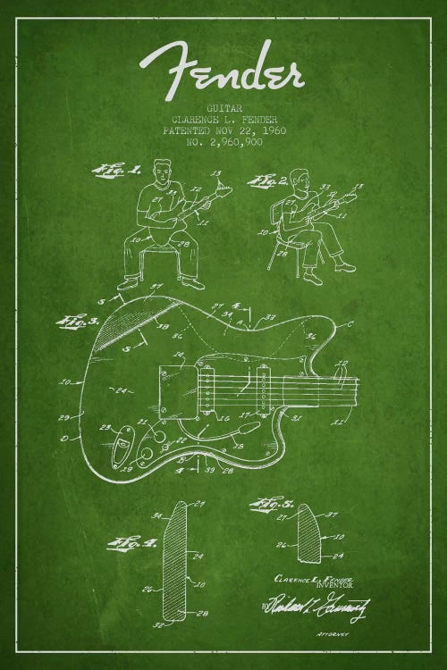 Fender Guitar Green Patent Blueprint