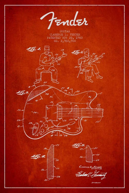 Fender Guitar Red Patent Blueprint