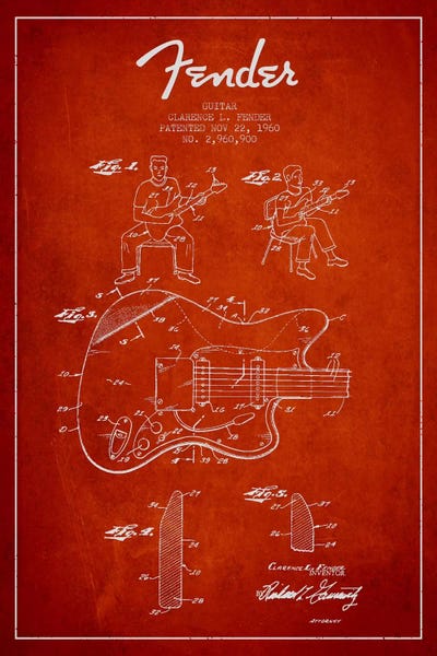 Fender Guitar Red Patent Blueprint