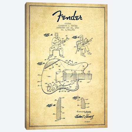 Fender Guitar Vintage Patent Blueprint Canvas Print #ADP948} by Aged Pixel Canvas Art