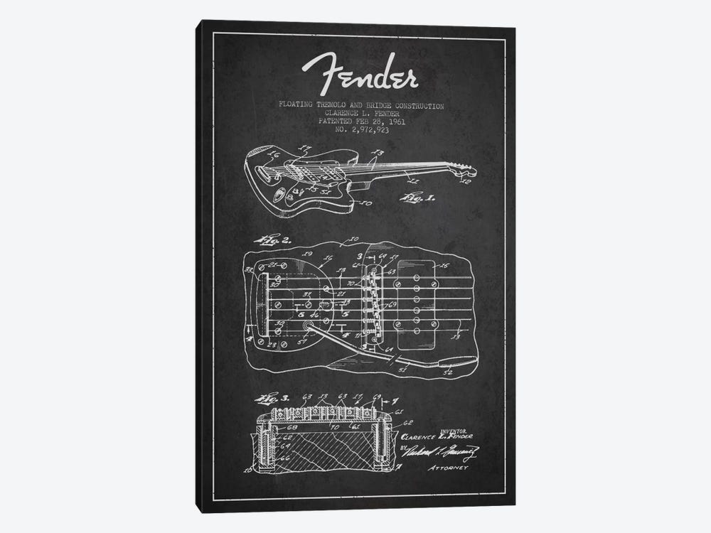 Floating Tremolo Charcoal Patent Blueprint by Aged Pixel 1-piece Canvas Artwork