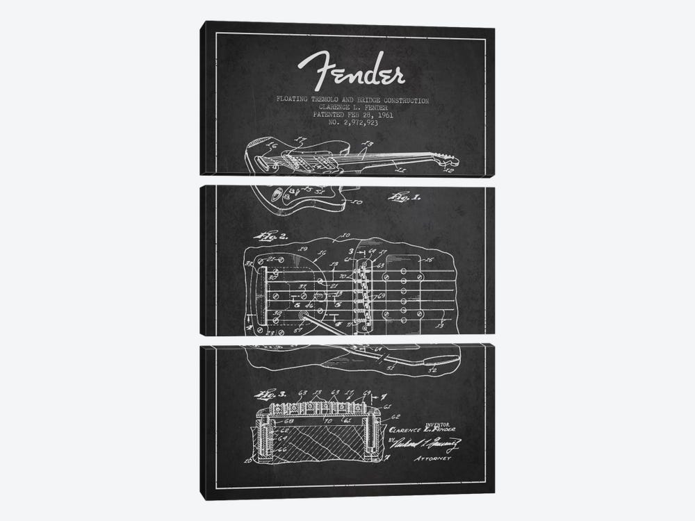 Floating Tremolo Charcoal Patent Blueprint by Aged Pixel 3-piece Canvas Artwork