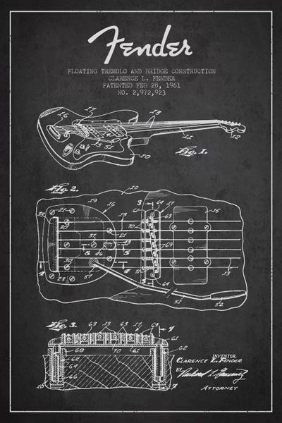 Music Blueprints: Floating Tremolo Charcoal Patent Blueprint by Aged Pixel