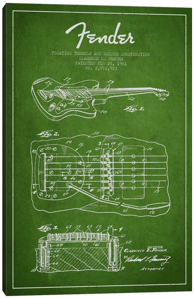 Floating Tremolo Green Patent Blueprint Canvas Art Print - Aged Pixel: Music