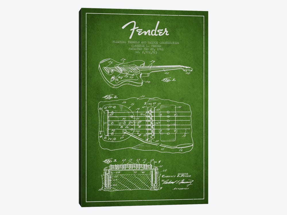 Floating Tremolo Green Patent Blueprint by Aged Pixel 1-piece Canvas Art