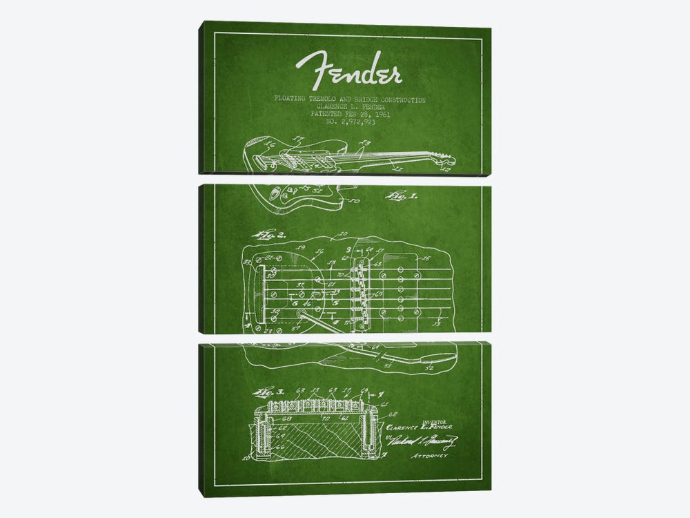 Floating Tremolo Green Patent Blueprint by Aged Pixel 3-piece Canvas Art