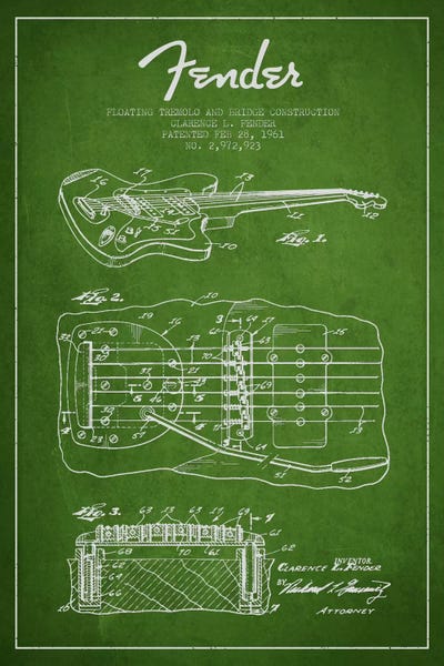 Music Blueprints: Floating Tremolo Green Patent Blueprint by Aged Pixel