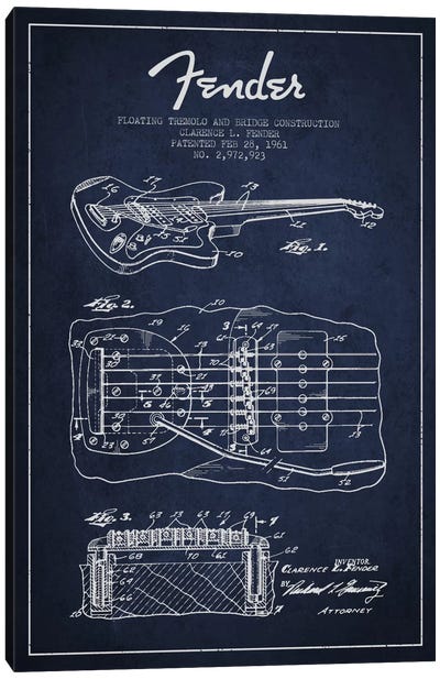 Floating Tremolo Navy Blue Patent Blueprint Canvas Art Print - Music Blueprints
