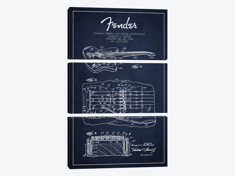 Floating Tremolo Navy Blue Patent Blueprint by Aged Pixel 3-piece Art Print