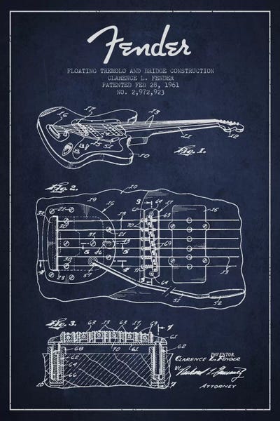 Music Blueprints: Floating Tremolo Navy Blue Patent Blueprint by Aged Pixel