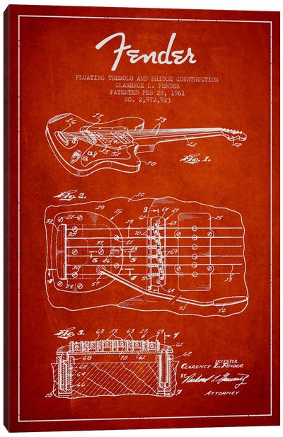 Floating Tremolo Red Patent Blueprint Canvas Art Print - Aged Pixel: Music