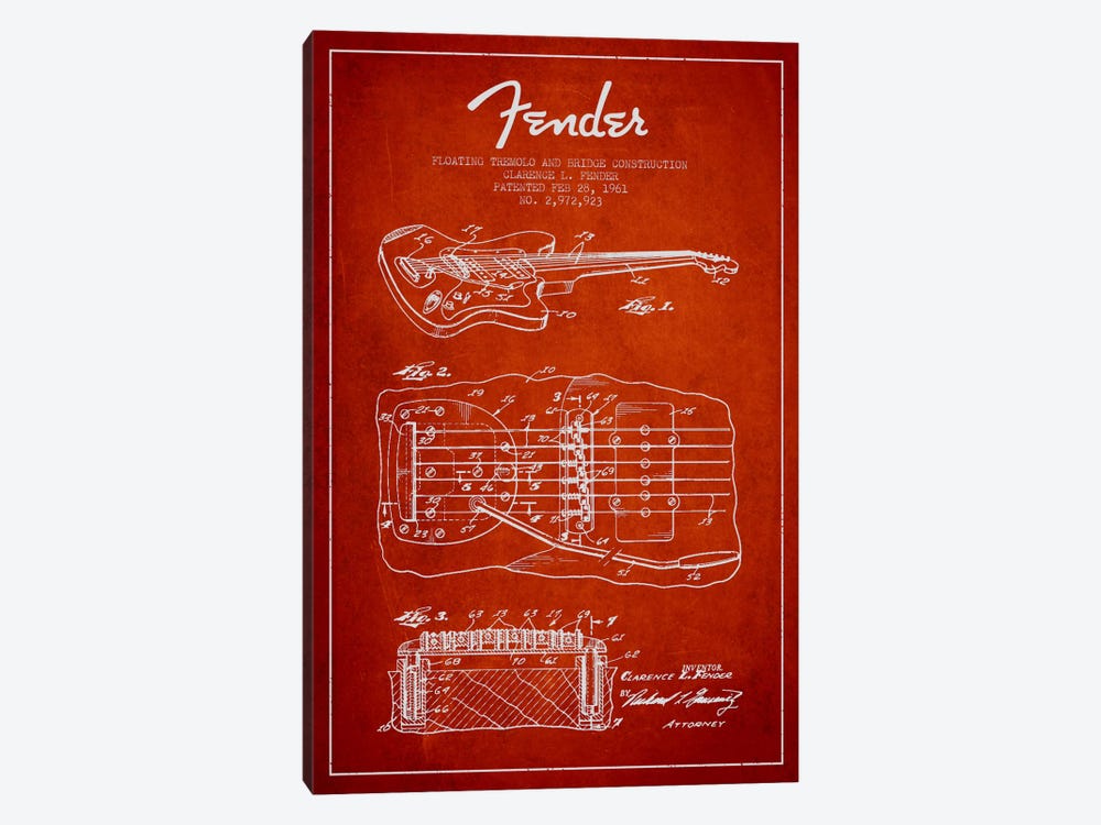Floating Tremolo Red Patent Blueprint by Aged Pixel 1-piece Canvas Art