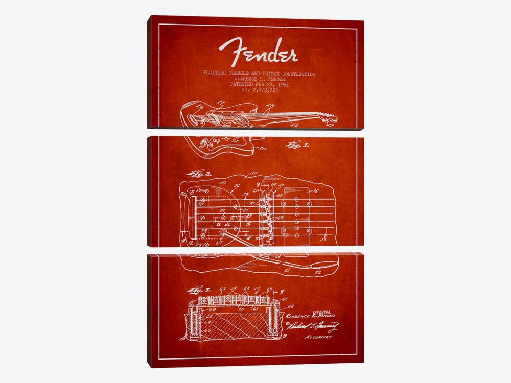 Floating Tremolo Red Patent Blueprint by Aged Pixel 3-piece Canvas Artwork