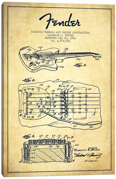 Floating Tremolo Vintage Patent Blueprint Canvas Art Print - Musical Instrument Art