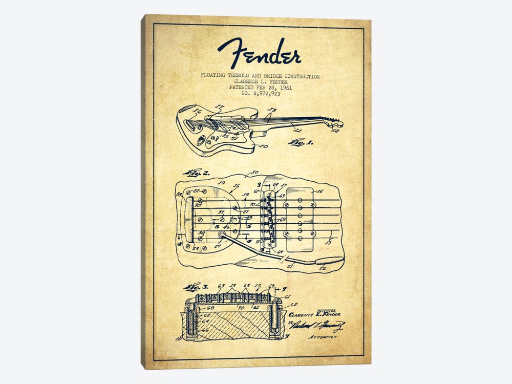 Floating Tremolo Vintage Patent Blueprint by Aged Pixel 1-piece Canvas Print