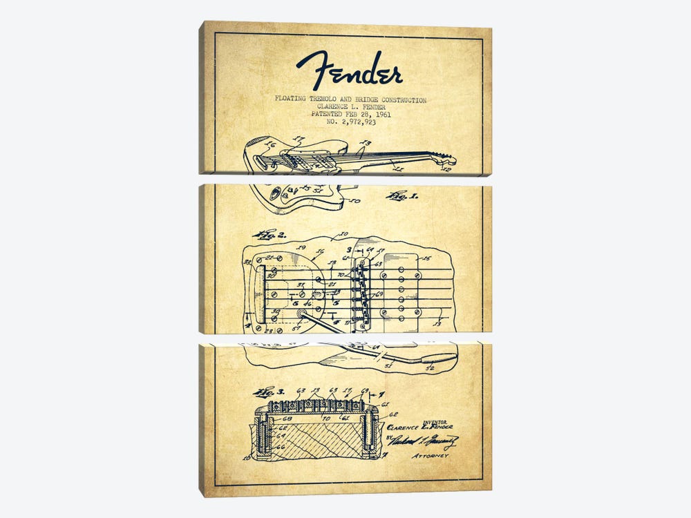 Floating Tremolo Vintage Patent Blueprint by Aged Pixel 3-piece Canvas Print