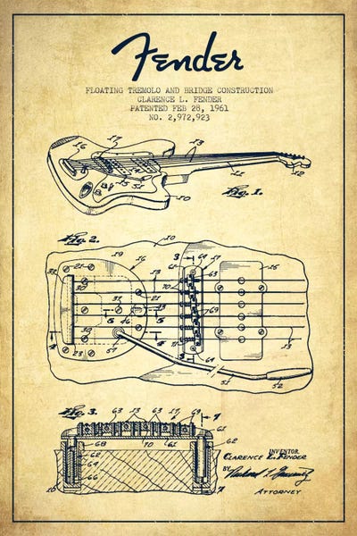 Music Blueprints: Floating Tremolo Vintage Patent Blueprint by Aged Pixel