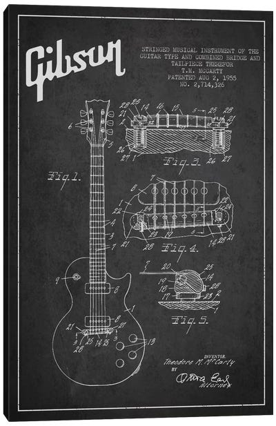 Gibson Guitar Charcoal Patent Blueprint Canvas Art Print - Music Art
