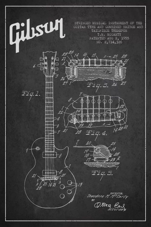 Gibson Guitar Charcoal Patent Blueprint