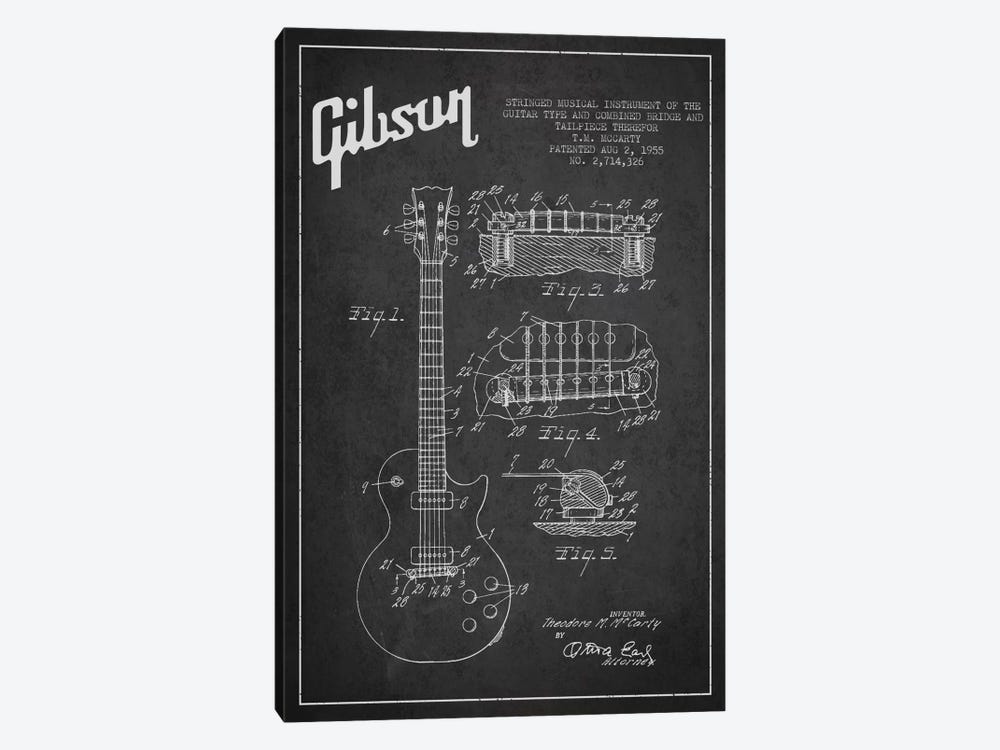 Gibson Guitar Charcoal Patent Blueprint by Aged Pixel 1-piece Canvas Wall Art