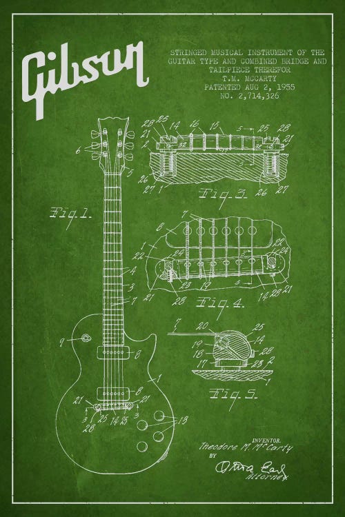 Gibson Guitar Green Patent Blueprint