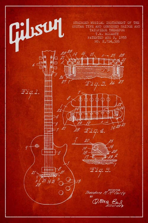 Gibson Guitar Red Patent Blueprint